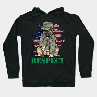 Military Pug Dog Veteran US Army American Flag Gift Hoodie